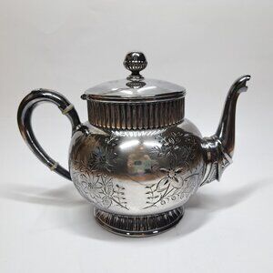 Wilcox Silverplate Co Teapot 5002 Antique Victorian Floral Vintage Etched Ornate